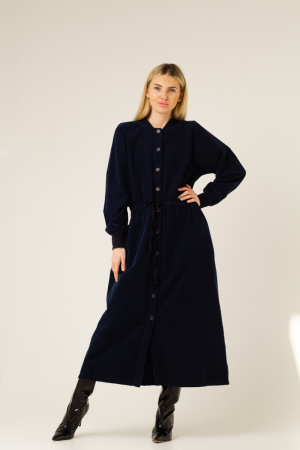 Платье Humility темно-синее на пуговицах и поясе-шнурке с акцентным воротником в стиле бомбера