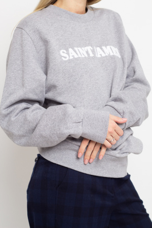 Свитшот Saint James серого цвета на флисе с декоративным логотипом