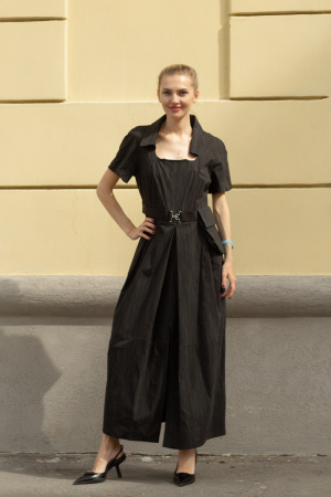 Платье Oblique оливковое в полоску