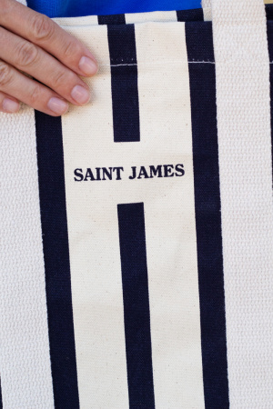 Сумка-шопер Saint James молочного цвета с темно-синими полосками