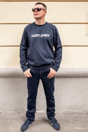 Свитшот Saint James темно-синего цвета на флисе с декоративным логотипом