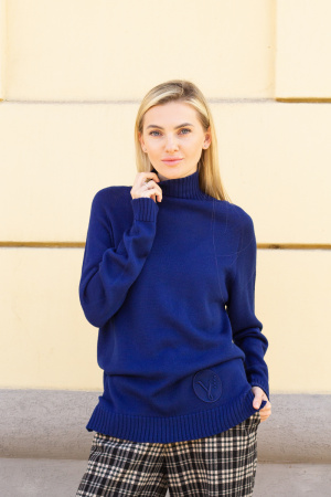 Джемпер Victoria Andreyanova синий вязаный с фирменной вышивкой бренда