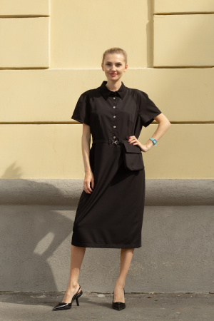 Платье Oblique черное с воротником-поло акцентным ремешком и съемным карманом