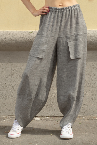 Брюки льняные Oblique с карманами серого цвета